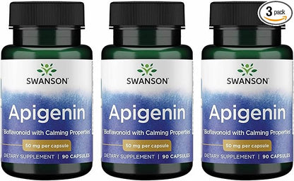 Swanson Apigenin Bioflavonoid Supplement for Adults Seeking Natural Sleep, Relaxation, and Stress Relief Support - 50 mg (90 Vegan Capsules, 3 Pack)