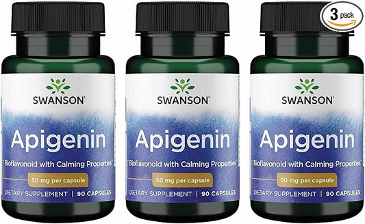 Swanson Apigenin Bioflavonoid Supplement for Adults Seeking Natural Sleep, Relaxation, and Stress Relief Support - 50 mg (90 Vegan Capsules, 3 Pack)