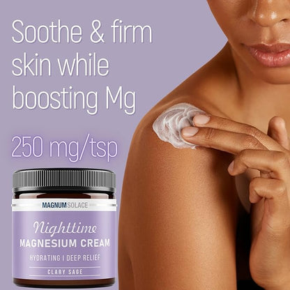 Magnum Solace Magnesium Lotion – Nighttime Magnesium Cream – Apply to Legs, Arms or Chest - Topical Magnesium Chloride – USA Made and Safe for Kids (Clary Sage)
