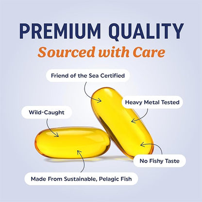 Triple Strength Omega 3 Fish Oil 3600 mg | EPA & DHA | Over 2100mg Omega-3 Fatty Acids | 1300mg EPA + 860mg DHA | Best Essential Fatty Acids | Premium Wild Caught & Burpless Fish Oil | 180 Ct