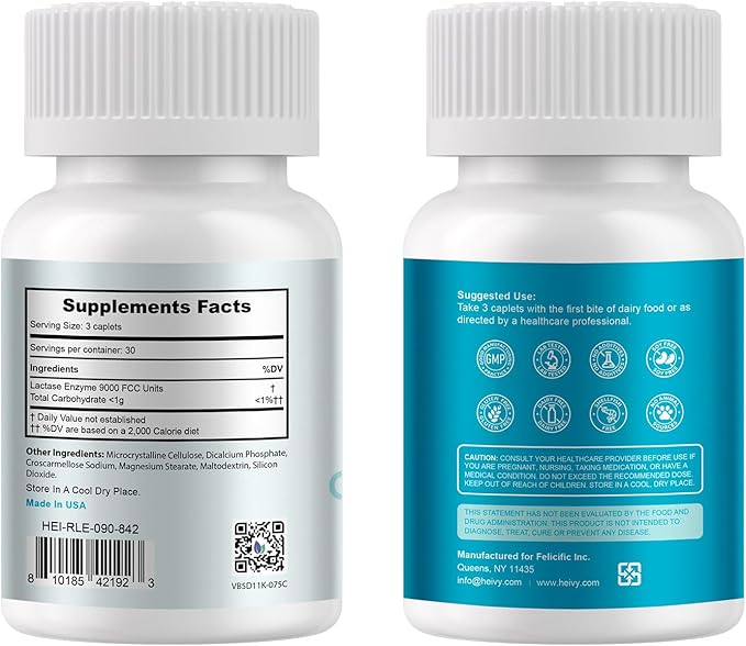 Heivy Pure Lactase Enzyme 9000 FCC Dairy Relief Fast Acting Supplement, Lactose Intolerance Pills 90 Count (Pack of 1)