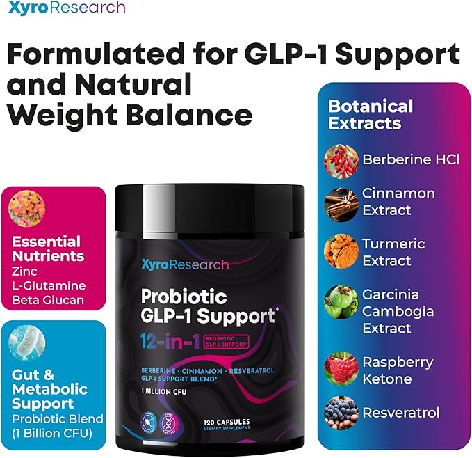 GLP-1 Support Probiotic Weight Loss Supplement - GLP1 Support for Women Men with Berberine - Natural Daily Oral GLP 1 Support Fat Burn Healthy Metabolism Gut Health - Vegan Gluten Free