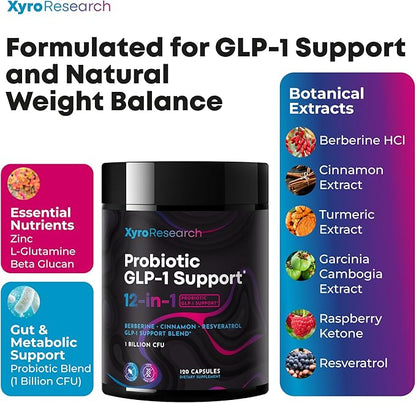 GLP-1 Support Probiotic Weight Loss Supplement - GLP1 Support for Women Men with Berberine - Natural Daily Oral GLP 1 Support Fat Burn Healthy Metabolism Gut Health - Vegan Gluten Free