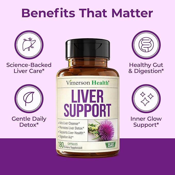 Vimerson Health Liver Cleanse Detox & Repair - Milk Thistle Supplement with Silymarin, Dandelion Root, Artichoke & Zinc for Liver Support, Digestion, Energy with Milk Thistle Extract, 180 Capsules