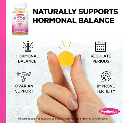 PCOS Gummies Vitamins for Menstrual Cycle & Ovulation & Fertility, Pack of 2, 60 Count Orange Flavor Hormonal Balance Vitamins Help Getting Pregnant with PCOS, Easy to Chew