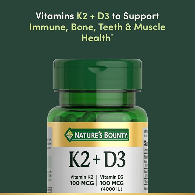 Nature's Bounty Vitamin D3 K2 Supplement, 4000 IU Vita D3 Plus 100 mcg of Vitamin K Supplements for Adults for Heart & Bone Health Support, 30 Day Supply, 30 Vegetarian Capsules (Pack of 3)