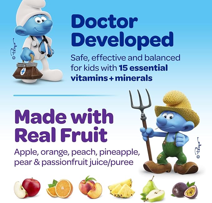 Smurfs Kids Multivitamin Gummies | Multivitamin Gummies for Kids with 15 Vitamins & Minerals | Made with Real Fruit | Doctor Developed | Non-GMO and No Artificial Flavors or Colors | 60 Gummies