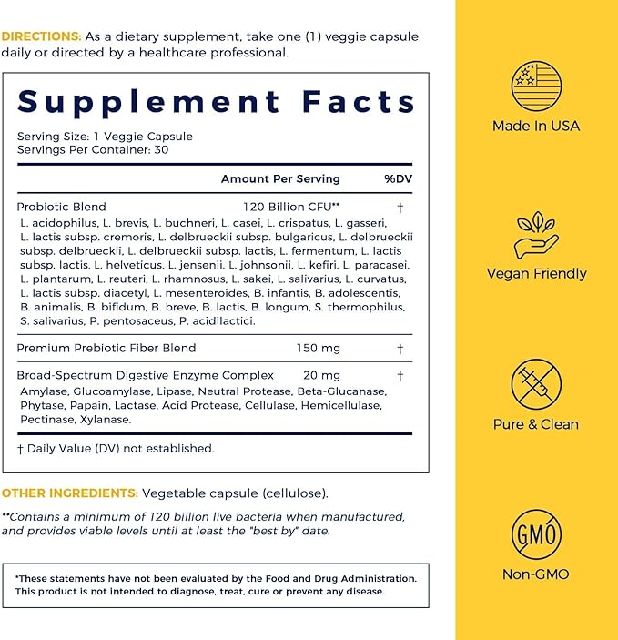 NewRhythm Probiotics 120 Billion CFU 36 Strains, 3-in-1 Probiotics with Prebiotics & Enzymes, Probioticos for Women & Men, Vegan Targeted Release Supplement, 30ct