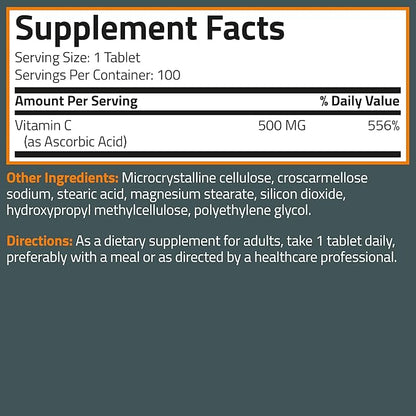 Bronson Vitamin C 500 MG Supports a Healthy Immune System & Antioxidant Protection, Non-GMO, 100 Vegetarian Tablets