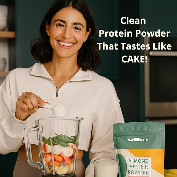 wellious Almond Protein Powder (Chocolate) - 18 Grams of Pure Healthiest Vegan Protein for Women & Men - Perfect Soy-Free & Smooth Gut Friendly Protein Powder for Sports Nutrition