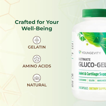 Youngevity Ultimate Gluco-Gel -for Tendons, Bones & Cartilage | Contains Glucosamine, Gelatin & Manganese | 240 Capsules | 2 Bottles