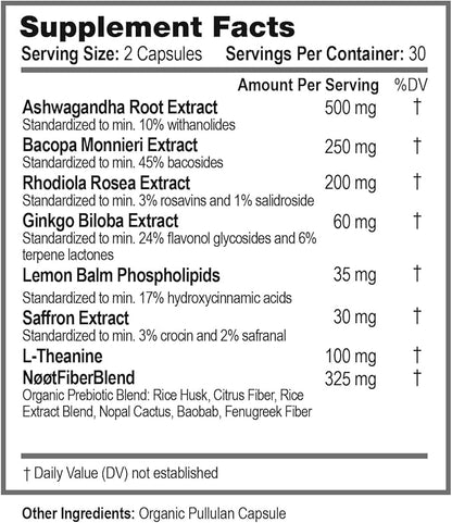 NOOT Stress Less - All Natural Stress & Anxiety Support, Adaptogen Mix with Ashwagandha and L-Theanine - Mood Support, Cortisol Supplements, Nootropics, Supplements for Women & Men, 60 Capsules