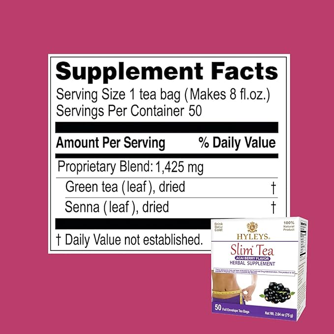 Hyleys Slim Tea Acai Berry 50 Ct - Weight Loss Herbal Supplement Cleanse and Detox - 50 Tea Bags (6 Pack)