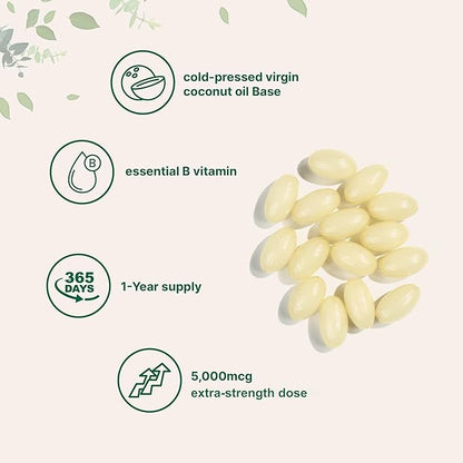 Micro Ingredients Biotin 5,000mcg | 365 Virgin Coconut Oil Softgels, Fast Release, One Year Supply | Supports Healthy Hair, Skin, & Nails | Non-GMO, No Gluten