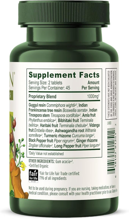 Banyan Botanicals Organic Joint Support–Advanced Mobility & Flexibility Supplement with Boswellia,Guggulu Resin & Turmeric–Natural Lubrication for Cartilage, Bones & Muscles-90 Tablets-USDA Organic