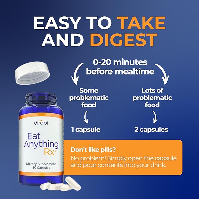 Dirobi Eat Anything Xylose Isomerase Fructose Malabsorption Enzymes, FODMAP Supplement, Digestive Enzymes for Better Lactose, Fat, Protein & Carbohydrate Digestion Gas & Bloating Relief 120 Capsules