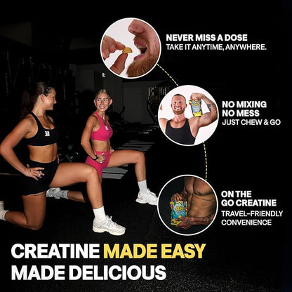 Creatine Monohydrate Gummies 5g - Made in USA - Pre Workout Creatine Chews for Women & Men, Vegan Creatine Gummy Candy, Chewable Nutritional Supplements, NSF Certified (Lemon, 150 Count)