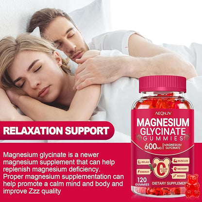 Magnesium Glycinate Gummies 600mg, Sugar Free Magnesium Gummies for Adults, Chewable Potassium Supplements for Body Support, Zzz and Relaxation, 120 Count