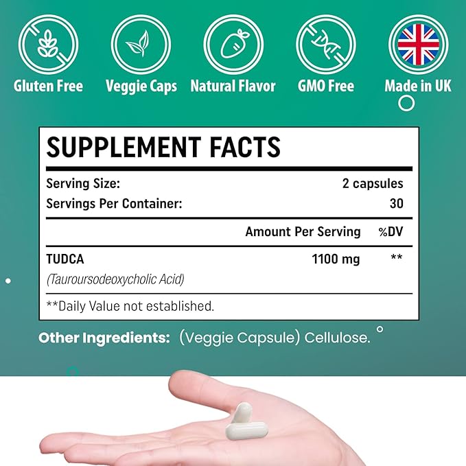 TUDCA 1100mg-Liver Support Supplement for Detox Cleanse, Water-Soluble Bile Salts with Strong Bitter Taste, 60 Vegan Capsules,Non-GMO,Gluten-Free