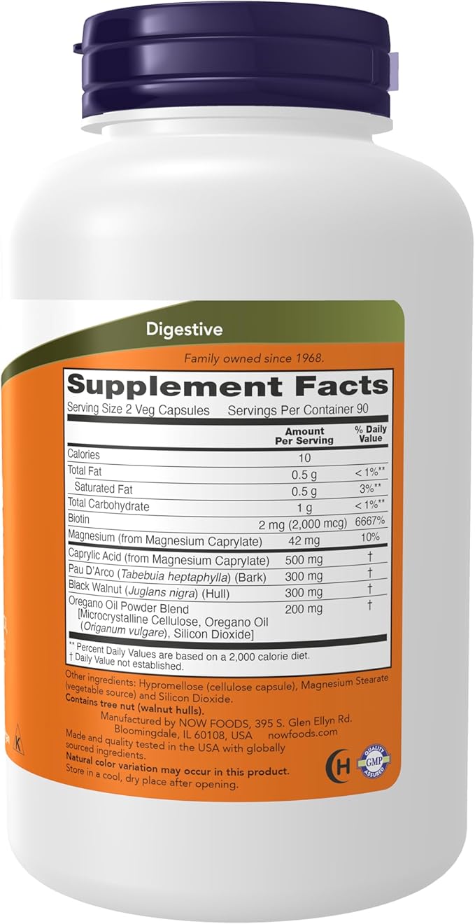 NOW Foods Supplements, Candida Support with Pau D'Arco, Oregano Oil, Black Walnut & Caprylic Acid, 180 Veg Capsules