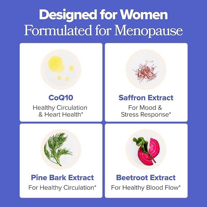 O Positiv MENO Heart + Blood Pressure Support Capsules – Daily Support for Healthy Circulation, Stress Management & Blood Pressure – with CoQ10, Beets, Pine Bark & Saffron – 30 Servings