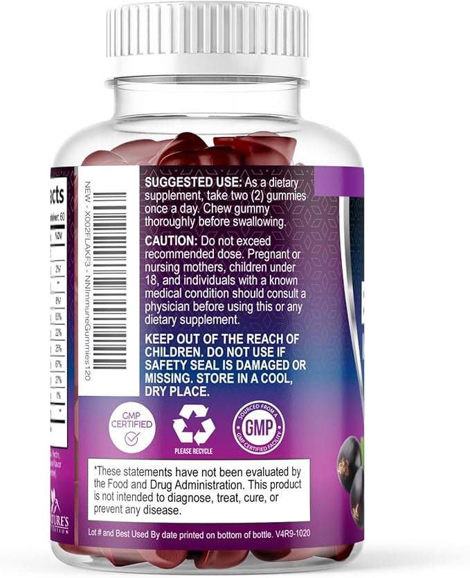 Elderberry Immune Support Gummies - 3X Strength Sambucus Elderberry Gummy with Vitamin C, D3 & Zinc - Nature’s Black Elderberry Extract - Immune Support Supplement for Adults & Kids - 120 Gummies