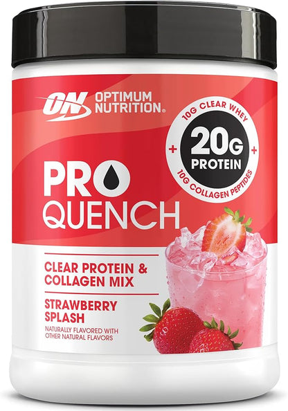 Optimum Nutrition Pro Quench, 10g Clear Protein, 10g Collagen peptides & Electrolyte Powder Drink Mix, Strawberry, 20 Servings, 520 Grams (Packaging May Vary)