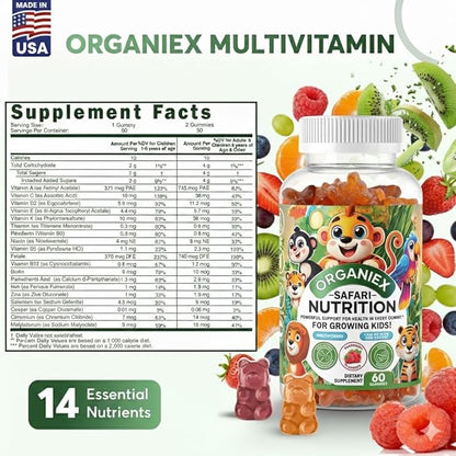Kids Multivitamin Gummies with Iron & Zinc (Ages 2+) | Daily Kids Vitamins with Vitamin C, D3, B12 & Folate | Vegan, Non-GMO, Gluten-Free, Pectin-Based | Raspberry Flavor | 60 Count