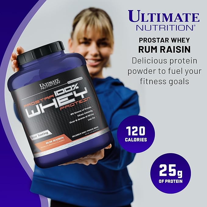 Ultimate Nutrition Prostar Whey Protein Powder Isolate, Gourmet Rum Raisin - Low Carb, High Protein Powder Shake for Muscle Gain & Recovery - Low Sodium, Low-Fat & Keto Friendly - 5.28 lbs Tub