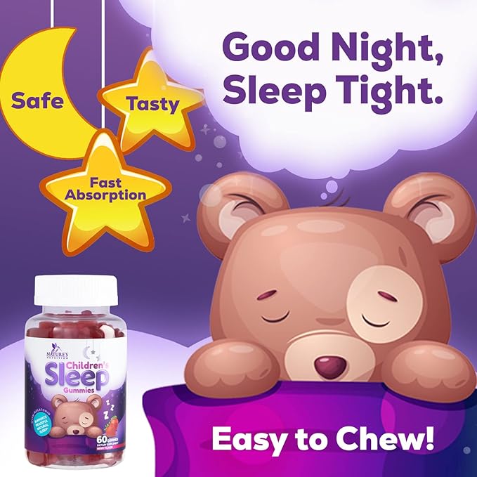 Kids Sleep Gummies with 2mg Melatonin Per Serving - Children's Sleep Gummy, Non-Habit Forming, Works with Natural Sleep Cycle, Supports Calm & Drug-Free, Natural Berry Flavor, 60 Gummies