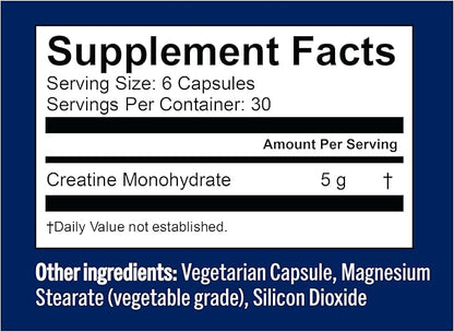 Vega Creatine Monohydrate Capsules, 5g Micronized Creatine Powder per Serving, for Lean Muscle, Support Cognitive Function, Pure, Unflavored, Sugar Free, 180 Pills (30 Servings)