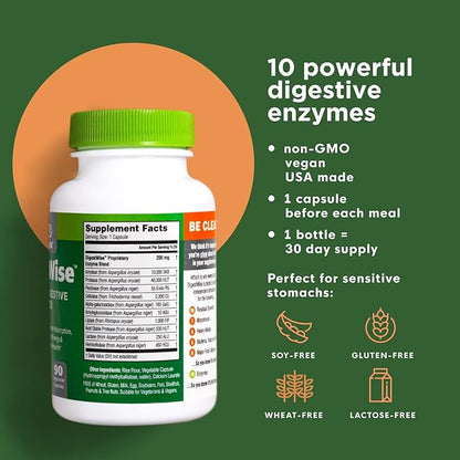 DigestWise Digestive Enzymes - 10 Powerful Vegan Enzymes to Support Digestion, Gas, Bloating & Constipation Relief - Keto Friendly - Lab Tested - 90 Capsules (3)