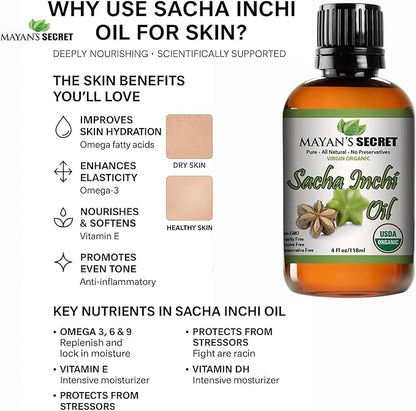 Pure Carrier and Essential Oils for Skin Care, Hair, Body Moisturizer for Face-Anti Aging Skin Care (Sacha Inchi Oil Organic, 4oz)