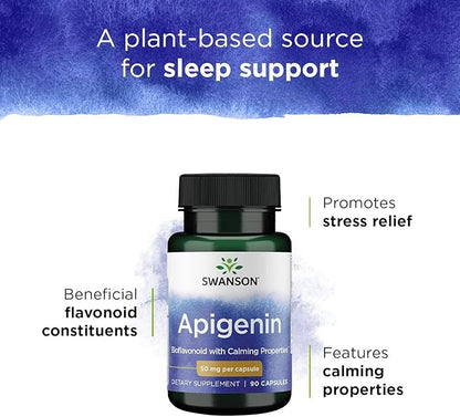 Swanson Apigenin Bioflavonoid Supplement for Adults Seeking Natural Sleep, Relaxation, and Stress Relief Support - 50 mg (90 Vegan Capsules, 3 Pack)