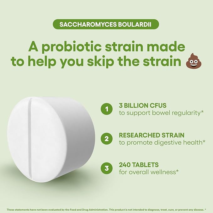 Saccharomyces Boulardii Probiotic Supplement 240 Tablets 3 Billion CFU Probiotics for Men & Women Supports Intestinal Digestive & Gut Health (240, Saccharomyces Boulardii)