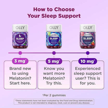 OLLY Max Strength Sleep Gummy, 10mg Melatonin, L-Theanine, Chamomile, Lemon Balm, Sugar Free, Vegetarian Sleep Aid, Strawberry - 50 Count
