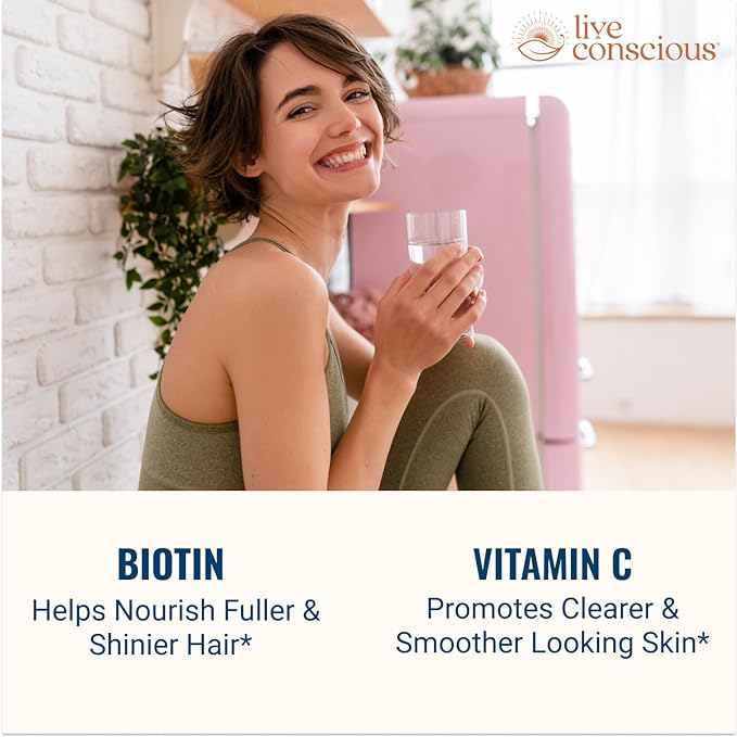 Live Conscious Beyond Collagen Multi Collagen Capsules - Types I, II, III, V & X | Hydrolyzed Blend with Biotin & Vitamin C for Hair, Skin, Nails 90 Capsules (2-Pack)