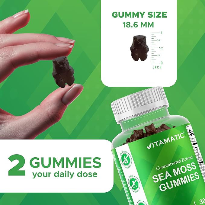 Vitamatic Irish Sea Moss Gummies with Bladderwrack & Burdock Root – Botanical Extract Supplement – Vegan, Non-GMO – 60 Count - 2 Pack (120 Count)