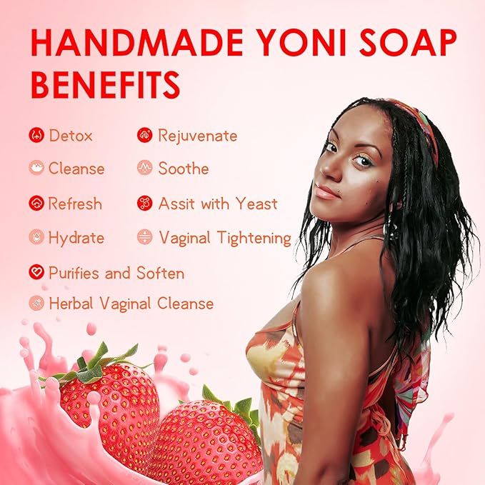Yoni Soap Bars & Natural Yoni Oil Set, Natural Vaginal Wash for Women Feminine Wash Vaginial Deodorants pH Balance, Eliminates Odor, Feminine Oil 30ml/1 oz, 2 Pcs Vaginal Care Soap (2pcs strawberry)