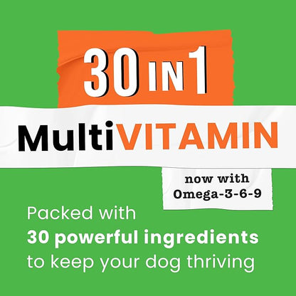 Dog Vitamins + Glucosamine - Chewable Multivitamins + Probiotics, Omega - Hip & Joint Support, Skin & Coat, Gut Health - Adult & Senior - Large & Small Breed - 240 Chews