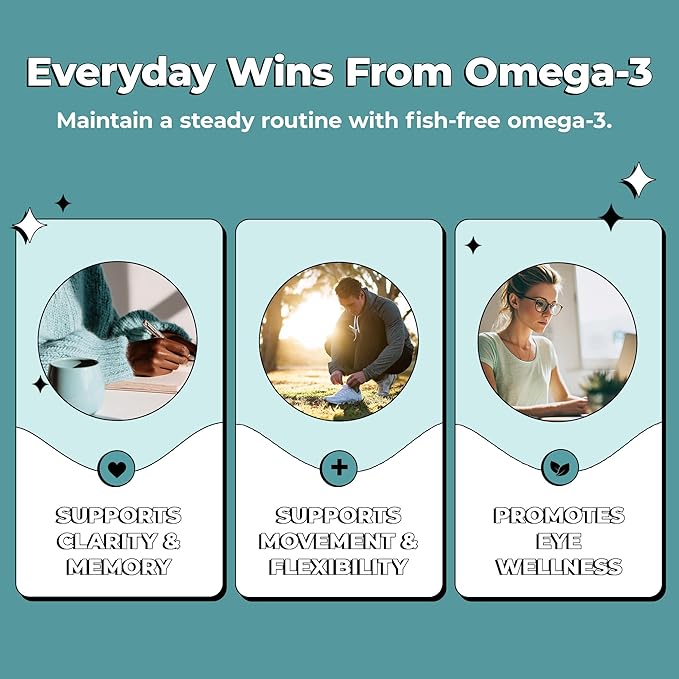 Future Kind Omega-3 Supplement for Clarity, Memory, and Mobility Comfort, 2 Months Supply of Citrus-Scented Softgels with EPA and DHA, Vegan Omega-3 Supplement from Algae, Carrageenan Free, 60 Count