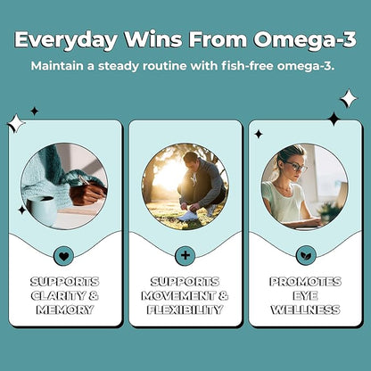 Future Kind Omega-3 Supplement for Clarity, Memory, and Mobility Comfort, 2 Months Supply of Citrus-Scented Softgels with EPA and DHA, Vegan Omega-3 Supplement from Algae, Carrageenan Free, 60 Count