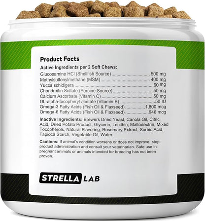Glucosamine Treats for Dogs - Joint Supplement w/Omega-3 Fish Oil - Chondroitin, MSM - Advanced Mobility Chews - Joint Pain Relief - Hip & Joint Care - Chicken Flavor - 120 Ct - Made in USA