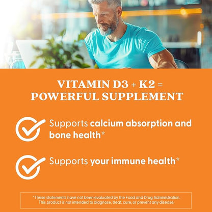 Doctor's Best Vitamin D3 and K2 Supplement for Men & Women - Vitamin D3 5000 IU + K2 as MK-7, Bone Health Support, Gluten Free, Non GMO, Vegetarian Capsules - 60 Veg Caps
