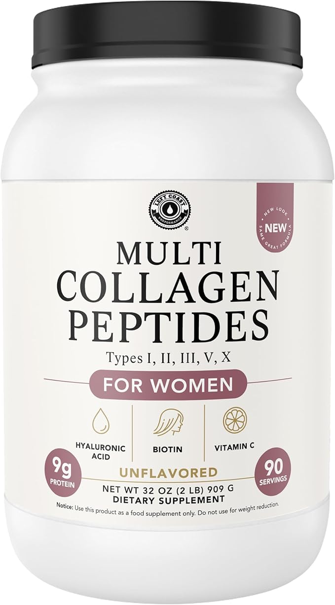 Multi Collagen Powder with Biotin, Hyaluronic Acid, Vitamin C (2lb Value Size) | Hydrolyzed Collagen Supplement (Types I, II, III, V, X). Hair, Skin, Nails for Women, Men