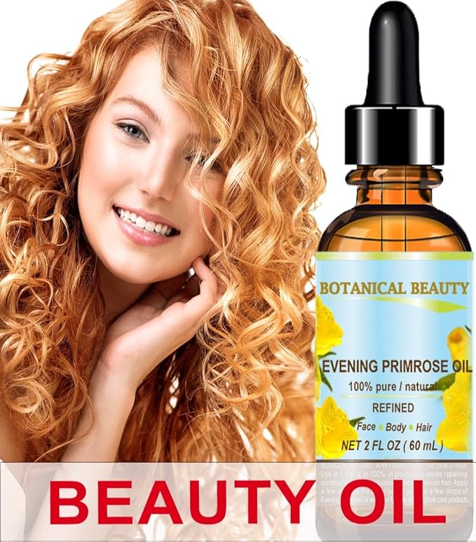Botanical Beauty EVENING PRIMROSE OIL 100% Pure Natural Undiluted Unrefined Virgin Cold Pressed Carrier Oil. 1 Fl.oz.- 30 ml for face, skin, hair, nails. Rich in essential fatty acids GLA