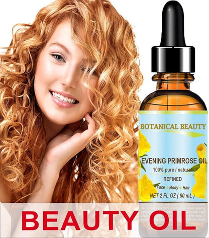 Botanical Beauty EVENING PRIMROSE OIL 100% Pure Natural Undiluted Unrefined Virgin Cold Pressed Carrier Oil. 4 Fl.oz.- 120 ml for face, skin, hair, nails. Rich in essential fatty acids GLA