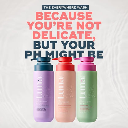 Luna Daily Hydrating Everywhere Wash | Gentle Feminine Body Wash for Sensitive Skin | Ph Balance Daily Cleanser with Coconut & Lactic Acid Prebiotics | Fresh Cotton Scent | 13.5 oz (400ml)