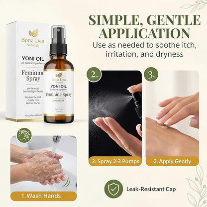 Feminine Spray for Women – All Natural Yoni Oil Deodorant & Moisturizer, Organic Essential Oils, Chemical-Free, Sensitive Vaginal Care | 2 oz Spray