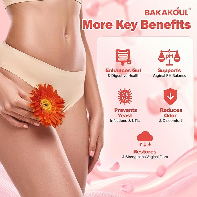 Feminine Balance Gummies for Women,Vaginal Probiotics Supports pH Balance, Digestive Health,Vegan,Gluten-Free, Strawberry Flavor with Filled,60 Gummies
